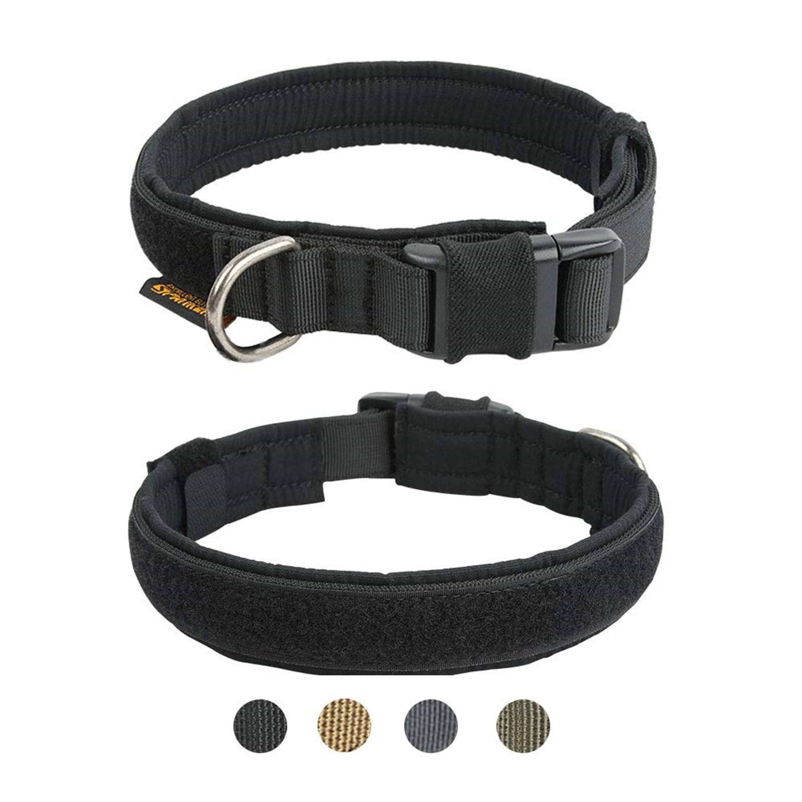 EXCELLENT ELITE SPANKER Tactical Dog Collar - Black Small Size Padded Nylon Military Collar with D-Ring and ID Panel