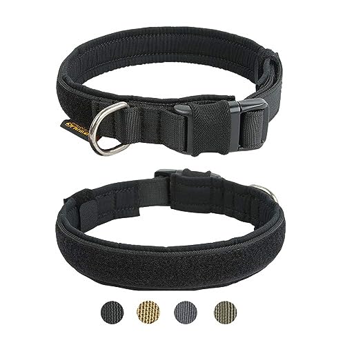 EXCELLENT ELITE SPANKER Tactical Dog Collar - Black Small Size Padded Nylon Military Collar with D-Ring and ID Panel