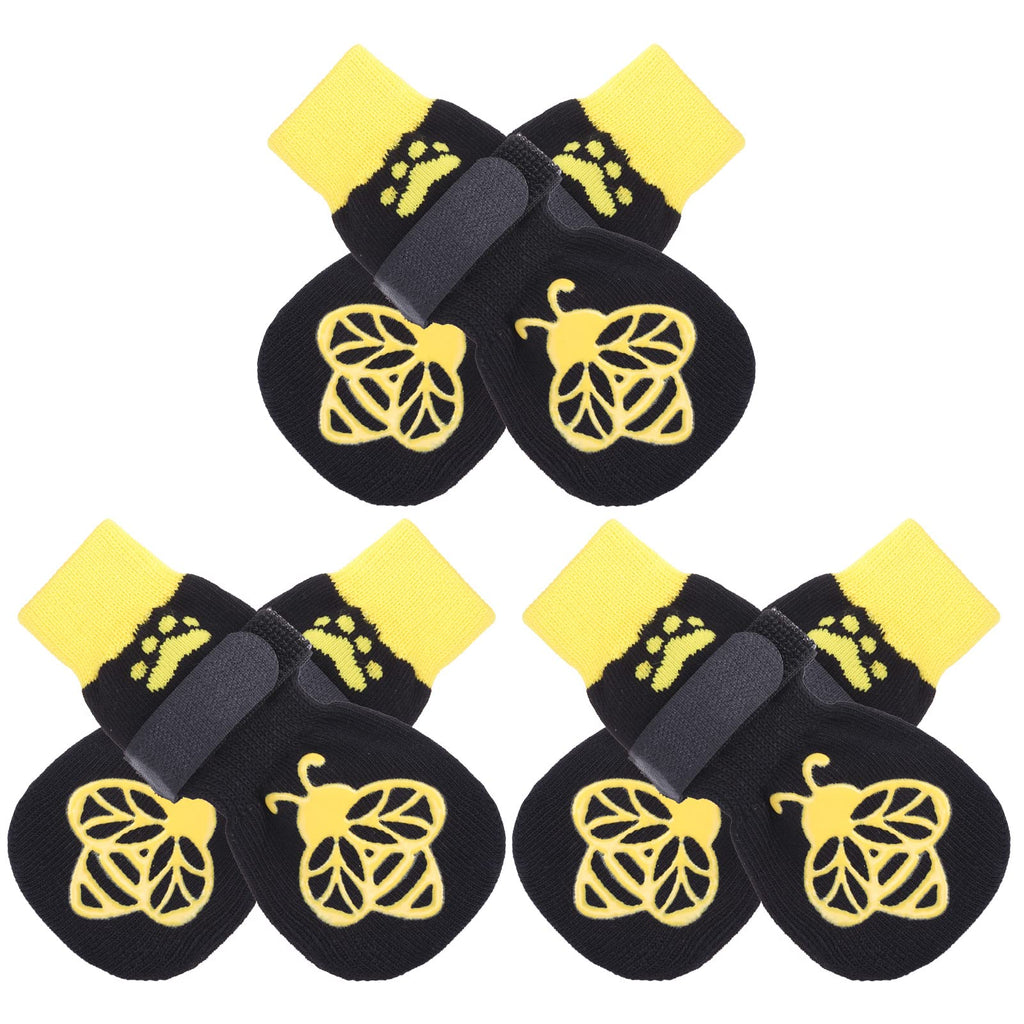 EXPAWLORER Anti-Slip Dog Socks – Bee Pattern, Small, Double-Sided Grippers for Paw Protection & Indoor Wear