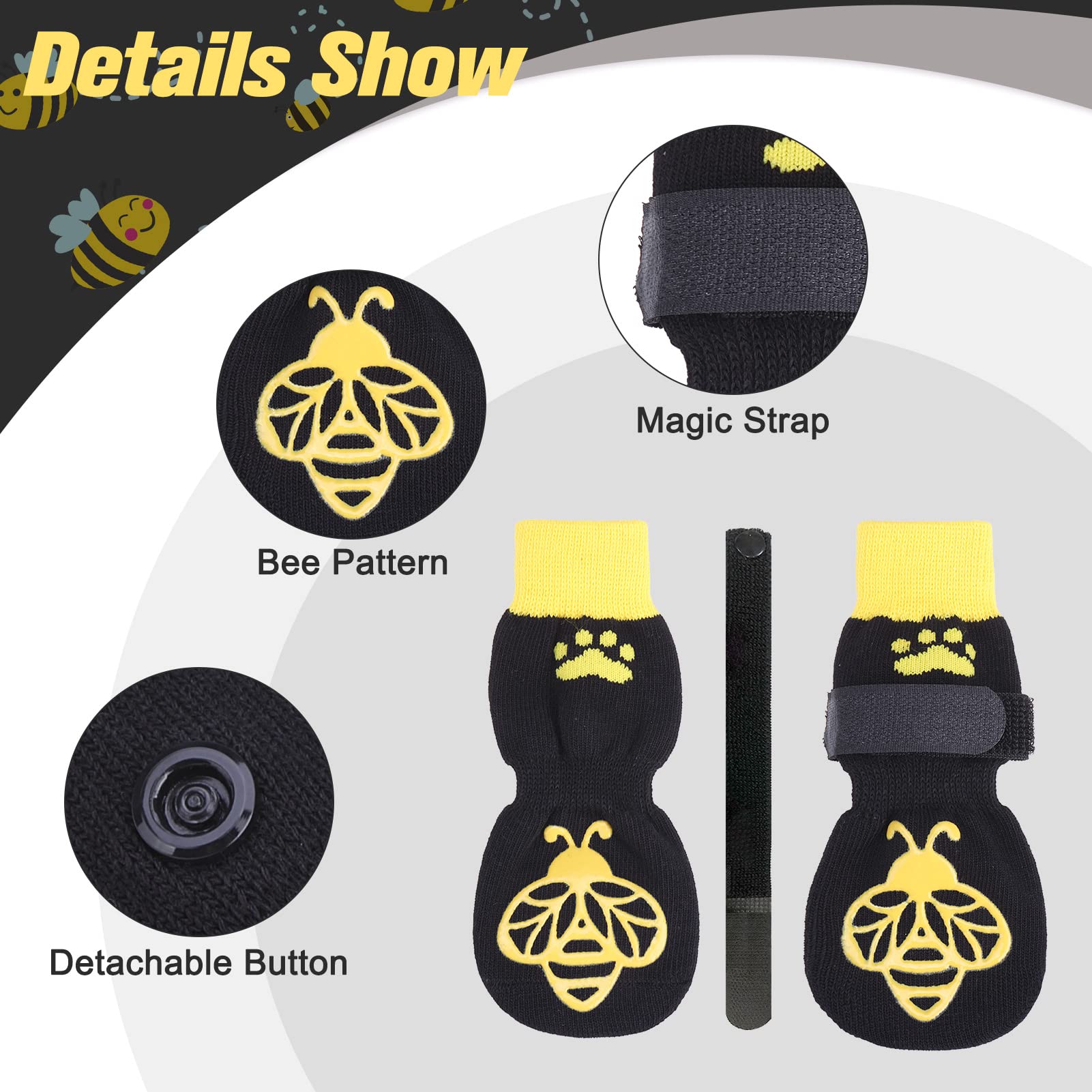 EXPAWLORER Anti-Slip Dog Socks – Bee Pattern, Small, Double-Sided Grippers for Paw Protection & Indoor Wear