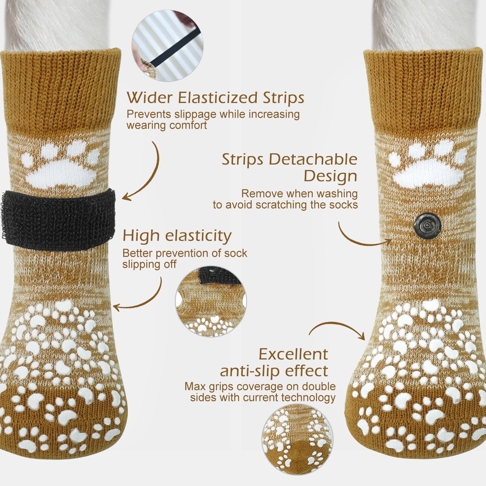 EXPAWLORER Anti-Slip Dog Socks for Paw Protection & Licking - Small 6-Pack, Beige