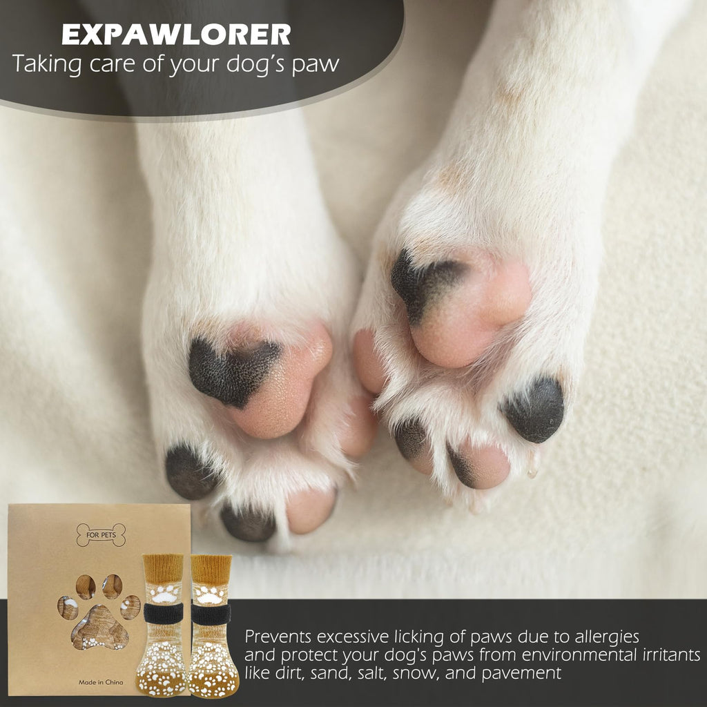 EXPAWLORER Anti-Slip Dog Socks for Paw Protection & Licking - Small 6-Pack, Beige