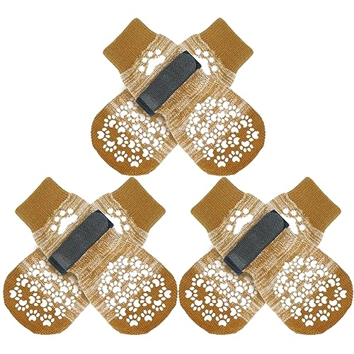 EXPAWLORER Anti-Slip Dog Socks for Paw Protection & Licking - Small 6-Pack, Beige