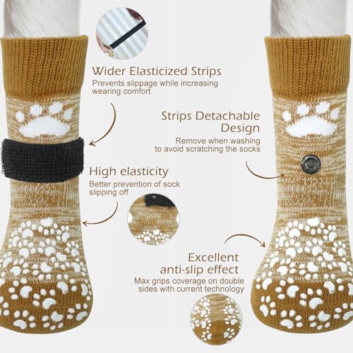 EXPAWLORER Anti-Slip Dog Socks for Paw Protection & Licking - Small 6-Pack, Beige