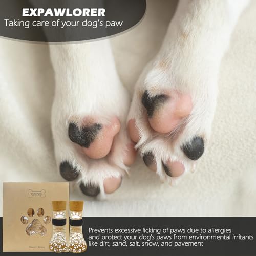 EXPAWLORER Anti-Slip Dog Socks for Paw Protection & Licking - Small 6-Pack, Beige