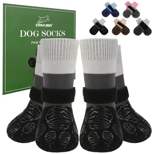 EXPAWLORER Large Black Dog Socks – Anti-Slip Paw Protectors with Grippers for Hot Pavement and Hardwood Floors