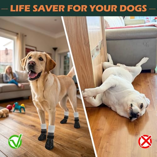 EXPAWLORER Large Black Dog Socks – Anti-Slip Paw Protectors with Grippers for Hot Pavement and Hardwood Floors