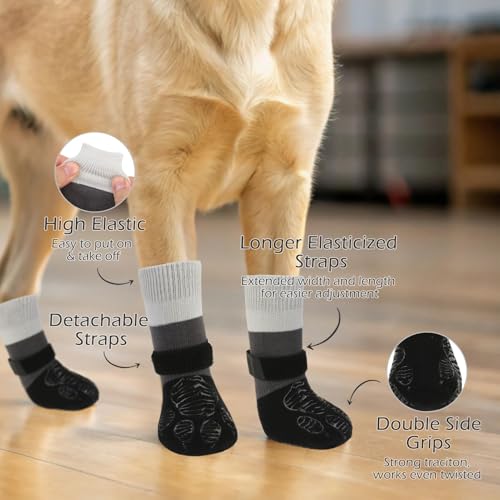 EXPAWLORER Large Black Dog Socks – Anti-Slip Paw Protectors with Grippers for Hot Pavement and Hardwood Floors
