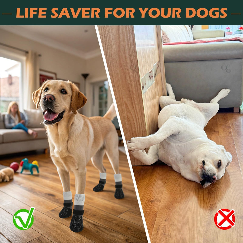 EXPAWLORER Large Black Dog Socks – Anti-Slip Paw Protectors with Grippers for Hot Pavement and Hardwood Floors