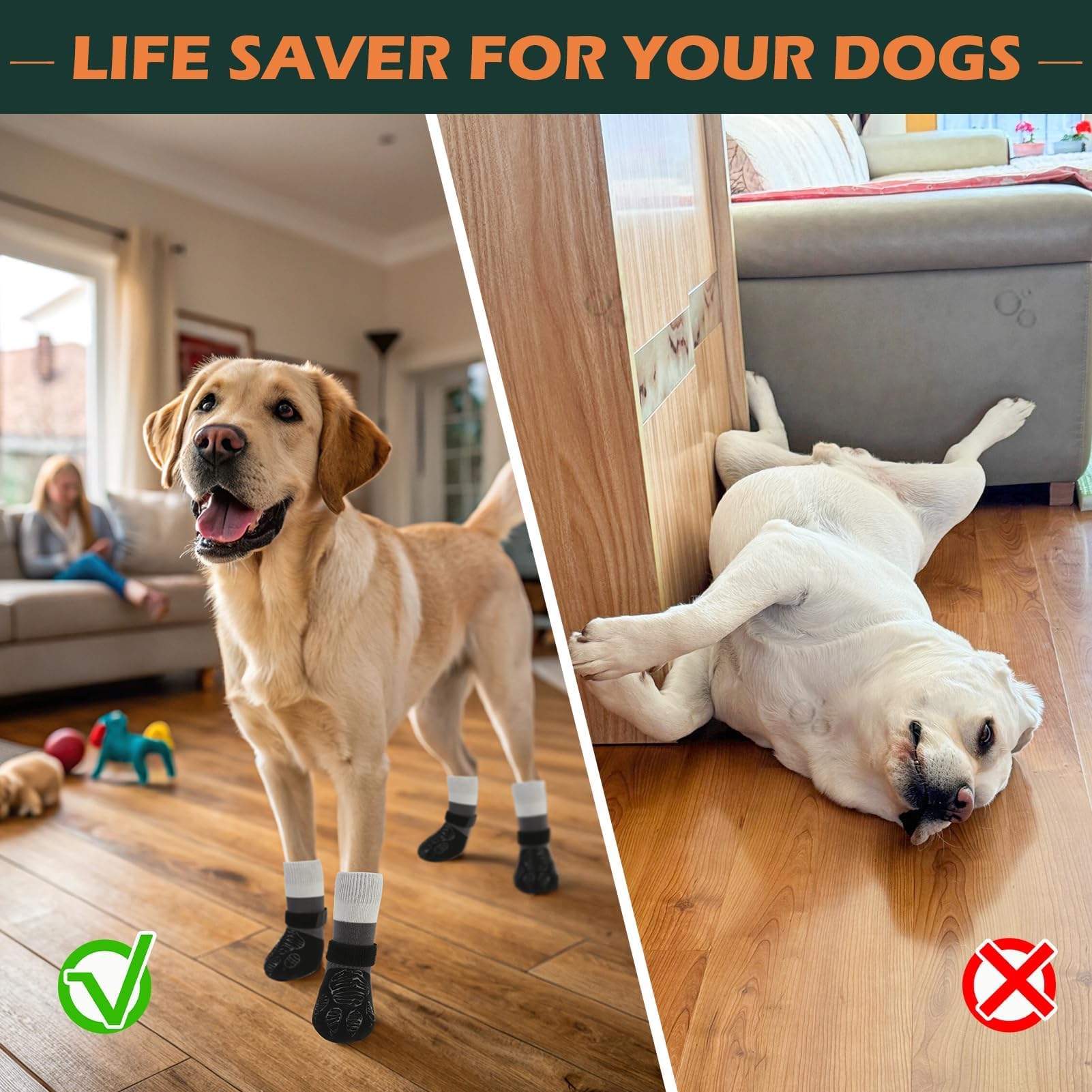 EXPAWLORER Large Black Dog Socks – Anti-Slip Paw Protectors with Grippers for Hot Pavement and Hardwood Floors