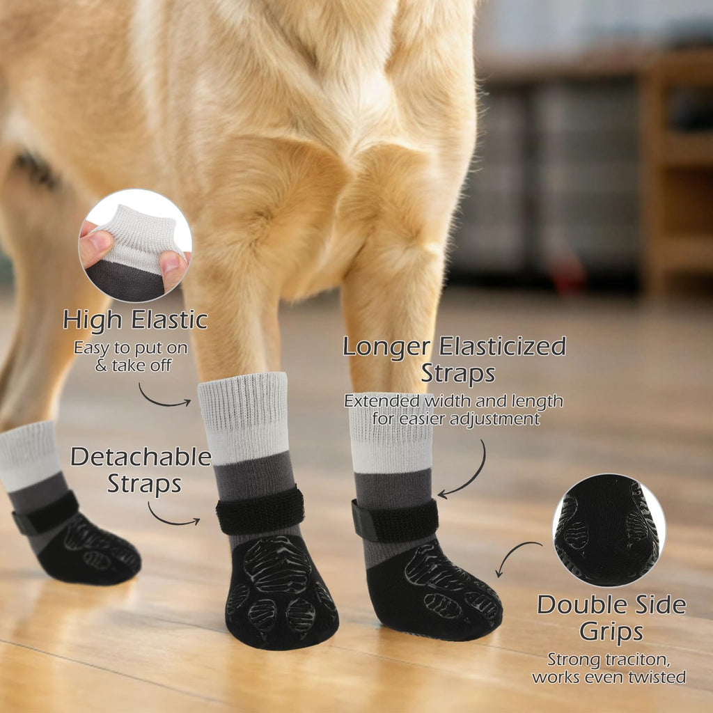 EXPAWLORER Large Black Dog Socks – Anti-Slip Paw Protectors with Grippers for Hot Pavement and Hardwood Floors