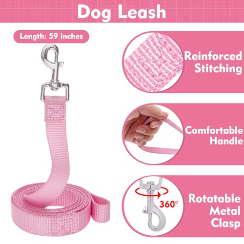 EXPAWLORER Small Pink Checkered Dog Harness and Leash Set for Small Dogs Puppies, Step-in Vest with Ribbon, No-Choke Adjustable, Machine Washable
