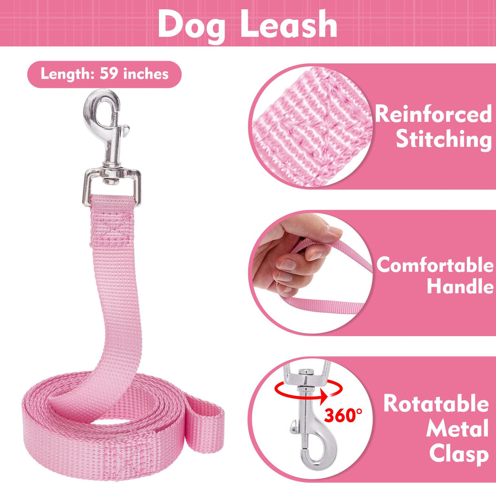 EXPAWLORER Small Pink Checkered Dog Harness and Leash Set for Small Dogs Puppies, Step-in Vest with Ribbon, No-Choke Adjustable, Machine Washable