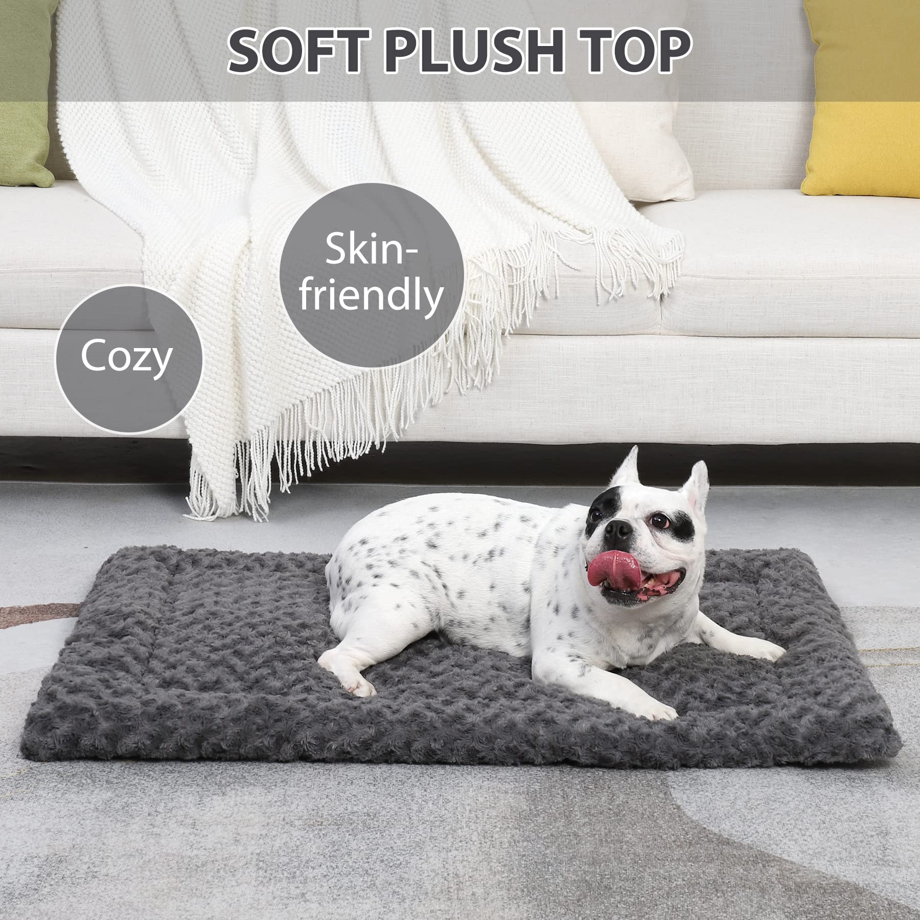 Exsnugy Washable Dog Crate Pad 30x19 Inch Gray – Plush Machine Washable Pet Bed Mat for Medium Dogs