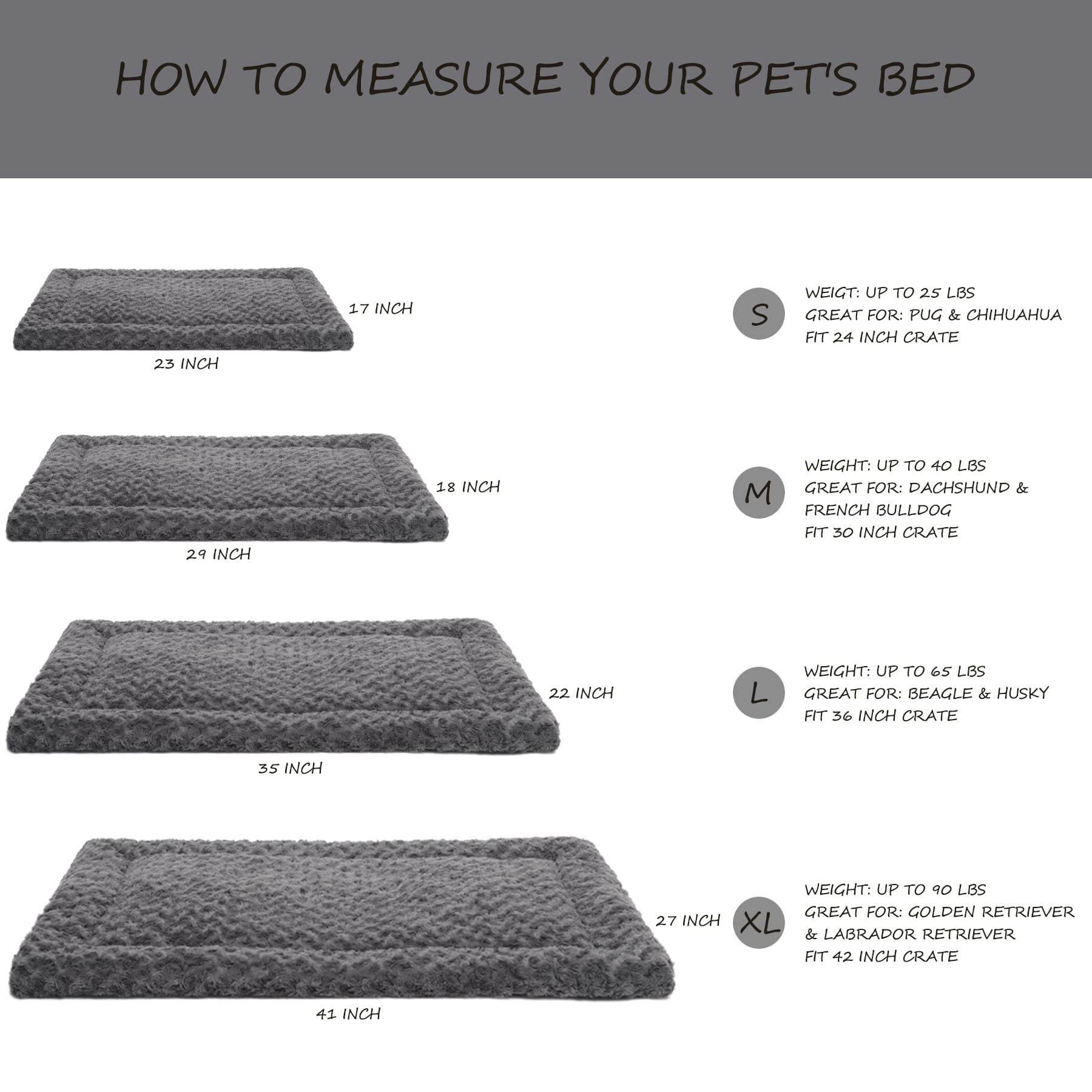 Exsnugy Washable Dog Crate Pad 30x19 Inch Gray – Plush Machine Washable Pet Bed Mat for Medium Dogs