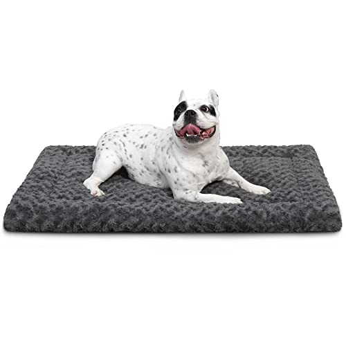 Exsnugy Washable Dog Crate Pad 30x19 Inch Gray – Plush Machine Washable Pet Bed Mat for Medium Dogs