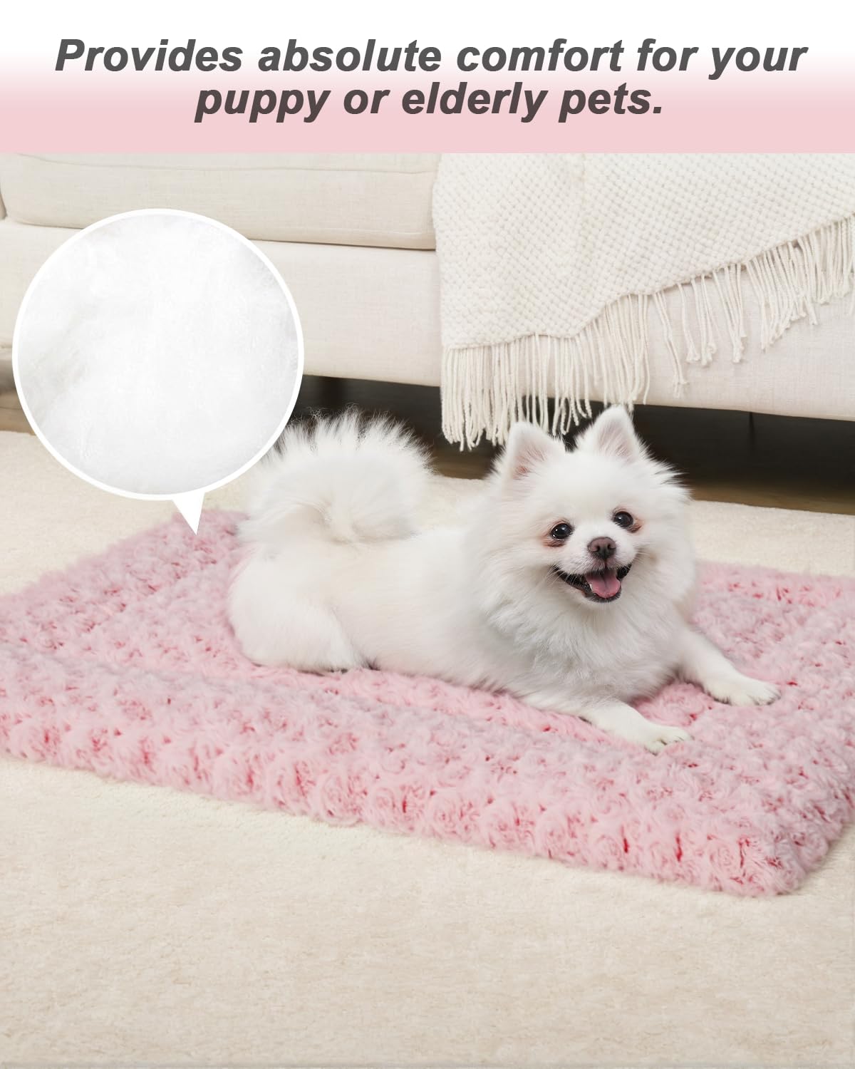 Exsnugy Washable Plush Dog Bed Mat - L (35x22x1.5 inches) - Pink, Reversible, Machine Washable Crate Pad