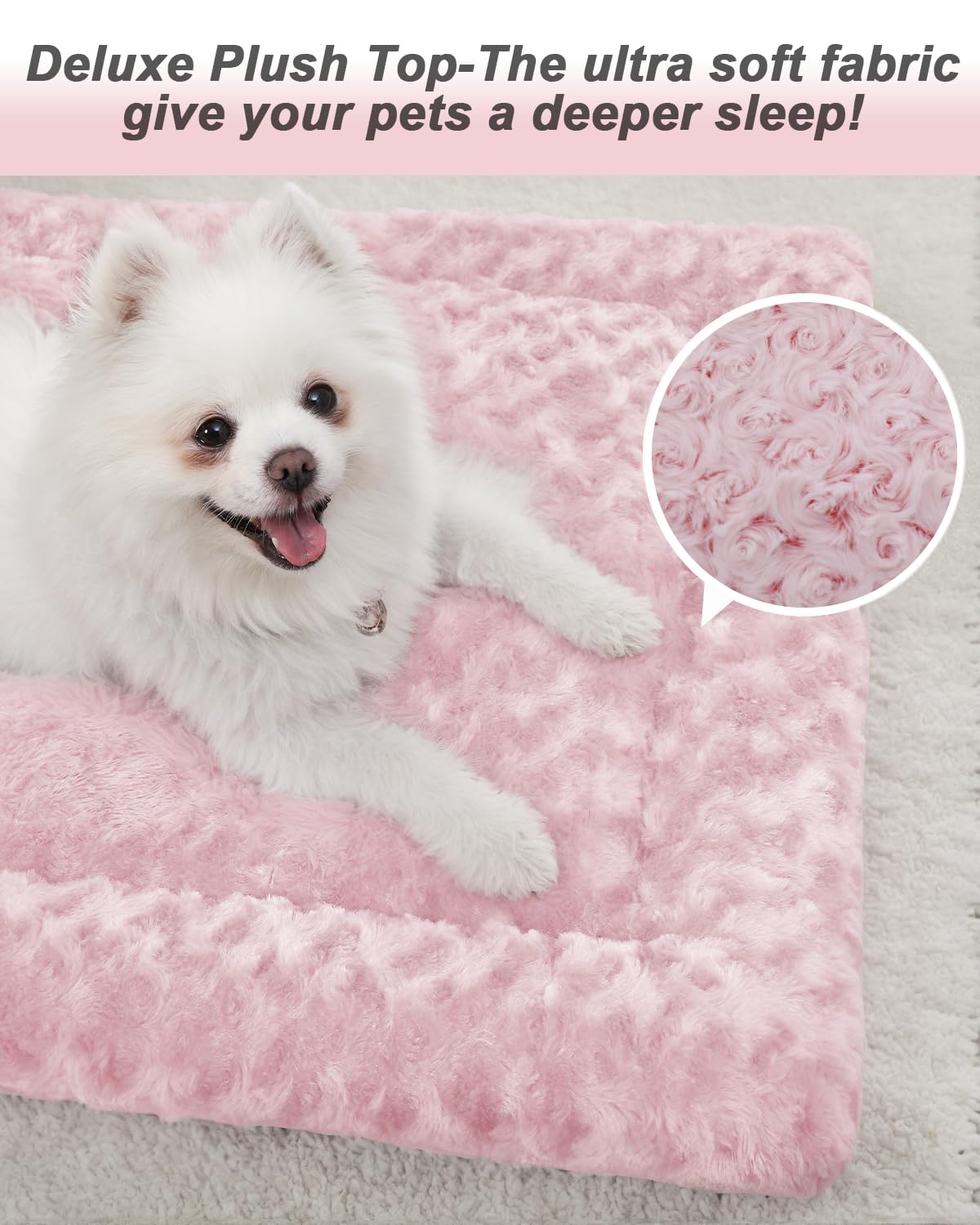 Exsnugy Washable Plush Dog Bed Mat - L (35x22x1.5 inches) - Pink, Reversible, Machine Washable Crate Pad