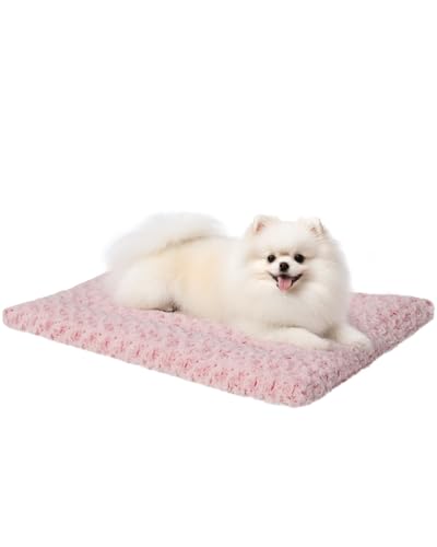 Exsnugy Washable Plush Dog Bed Mat - L (35x22x1.5 inches) - Pink, Reversible, Machine Washable Crate Pad