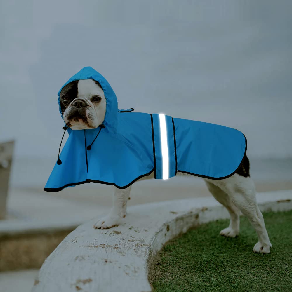 Ezierfy Waterproof Reflective Dog Rain Coat – Lightweight, Adjustable, and Safe for Night Walks (Blue, Medium)