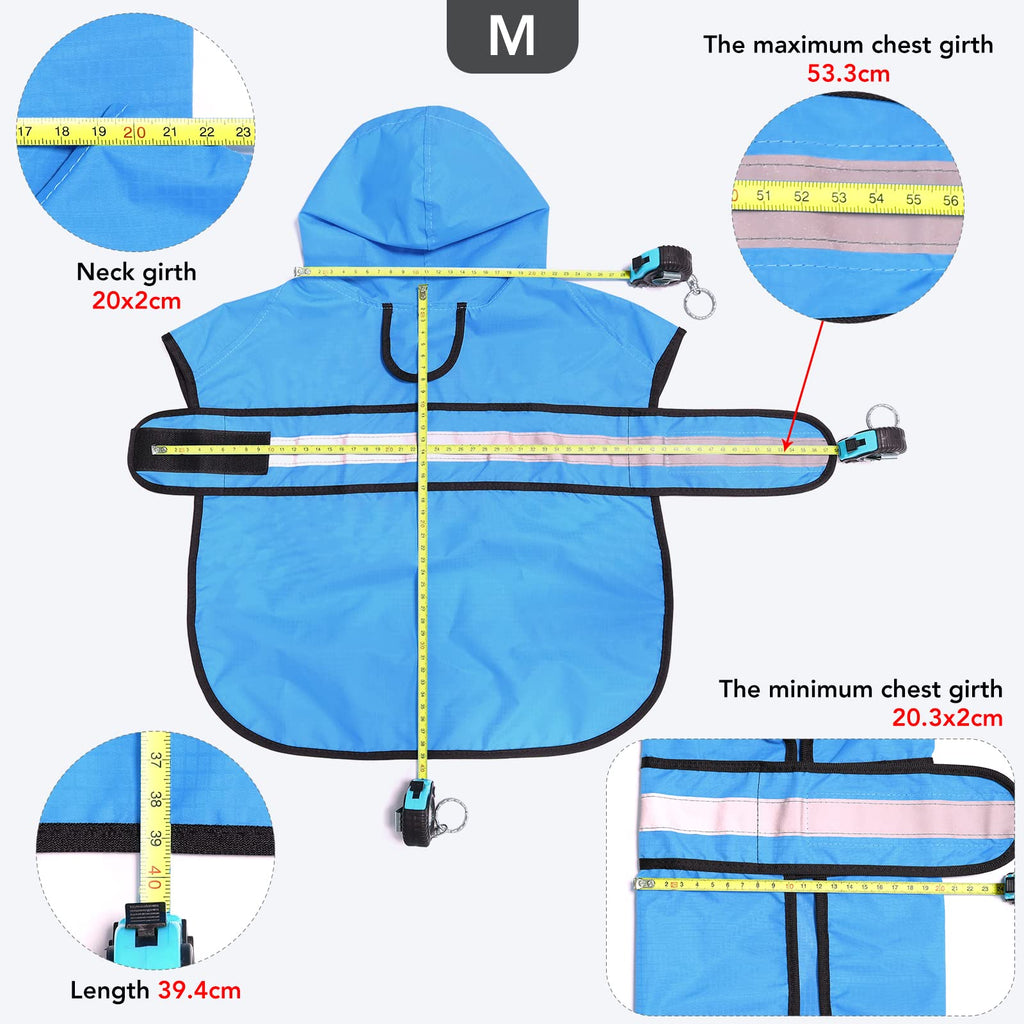 Ezierfy Waterproof Reflective Dog Rain Coat – Lightweight, Adjustable, and Safe for Night Walks (Blue, Medium)