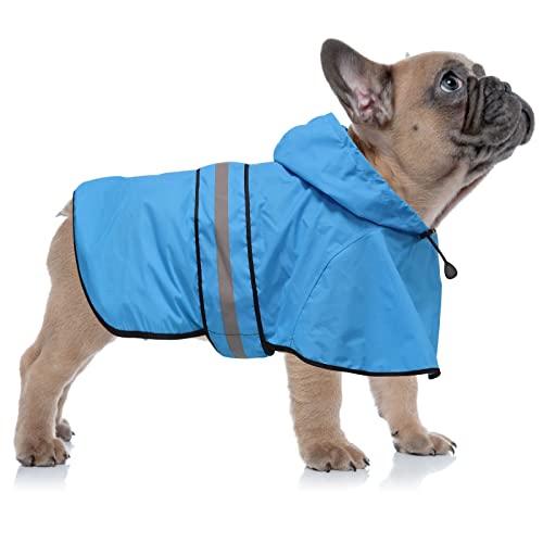 Ezierfy Waterproof Reflective Dog Rain Coat – Lightweight, Adjustable, and Safe for Night Walks (Blue, Medium)