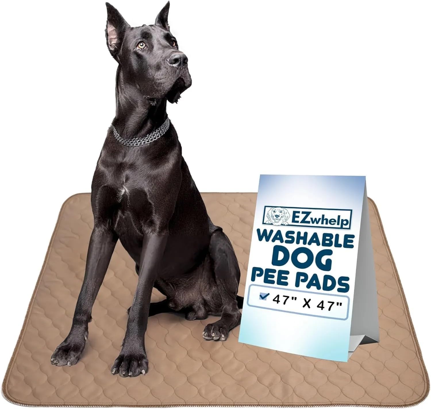 EZwhelp 47" x 47" Washable Dog Pee Pad - Reusable Waterproof Training Pad for Pets, Coffee Brown, Polyester, Machine Washable