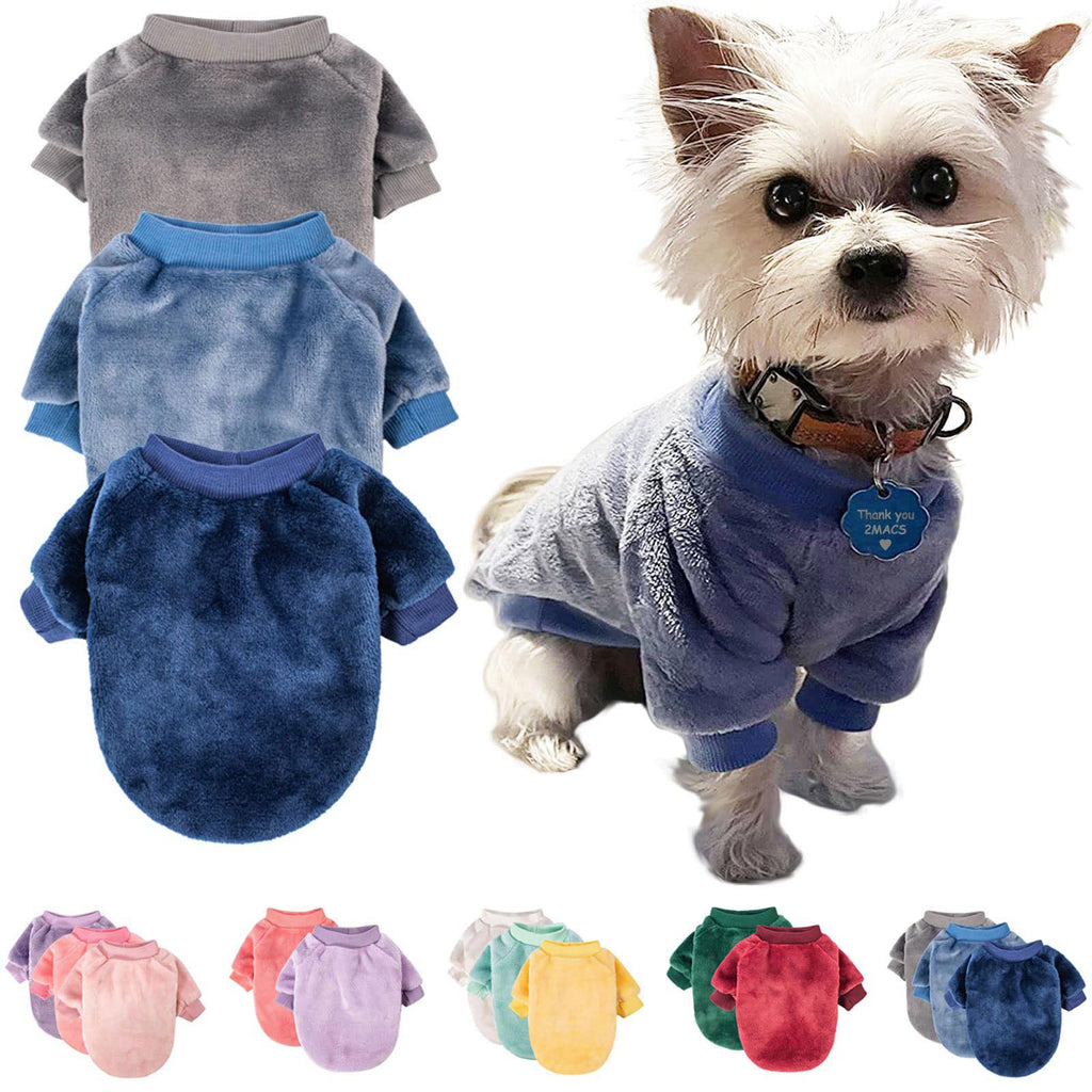 FabriCastle 3-Pack Dog Sweaters for Small Dogs & Cats – Ultra Soft Warm Pet Jackets in Grey, Blue, Dark Blue (XX-Small)