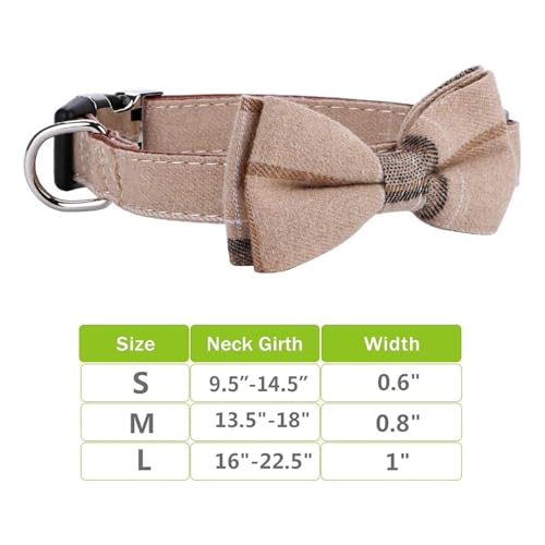 Faleela Adjustable Bowtie Dog Collar – Brown, Size M (13.5-18 inch Neck, 0.8 inch Wide)
