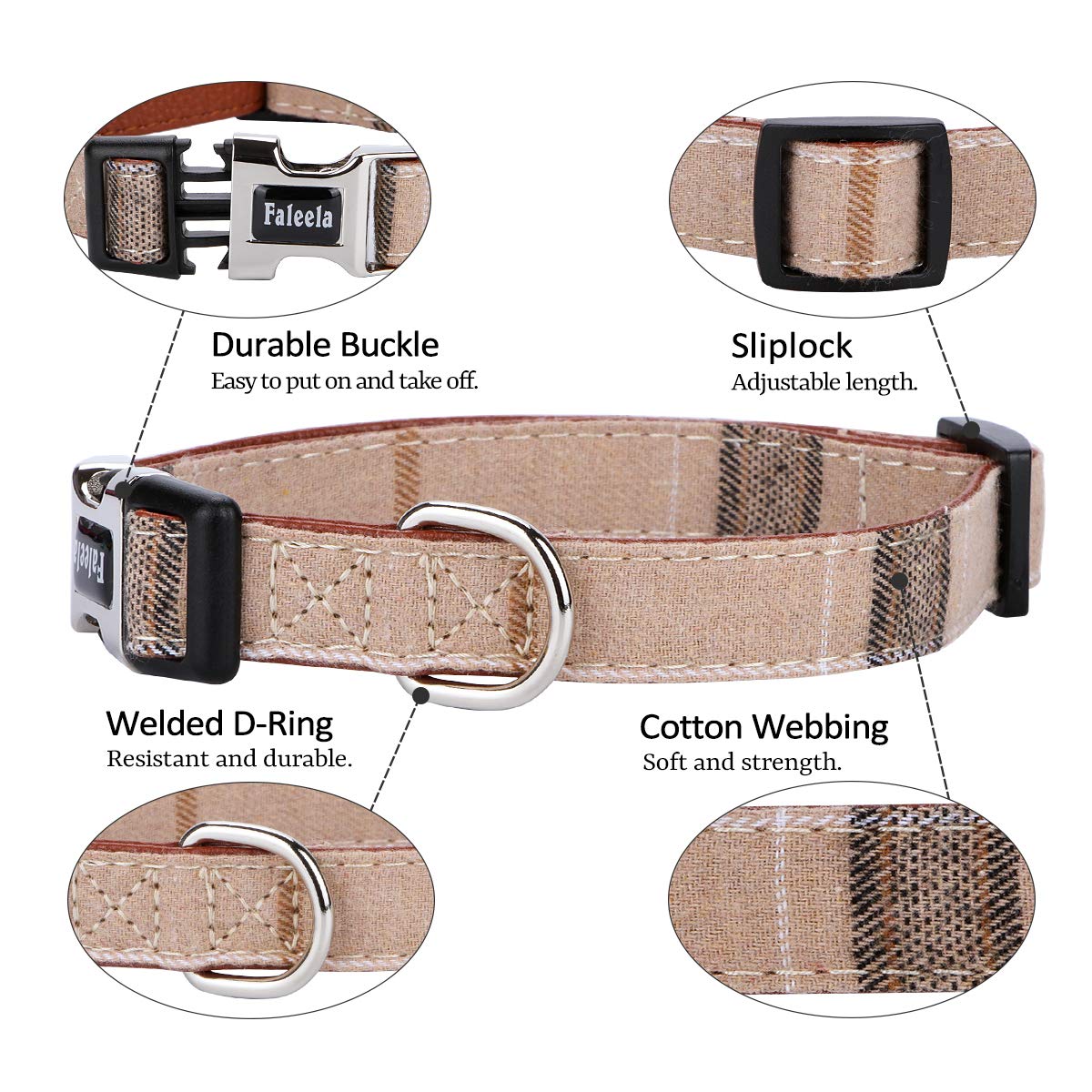 Faleela Adjustable Bowtie Dog Collar – Brown, Size M (13.5-18 inch Neck, 0.8 inch Wide)