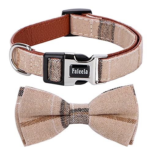 Faleela Adjustable Bowtie Dog Collar – Brown, Size M (13.5-18 inch Neck, 0.8 inch Wide)