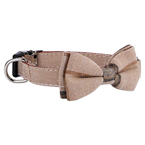 Faleela Adjustable Bowtie Dog Collar – Brown, Size M (13.5-18 inch Neck, 0.8 inch Wide)