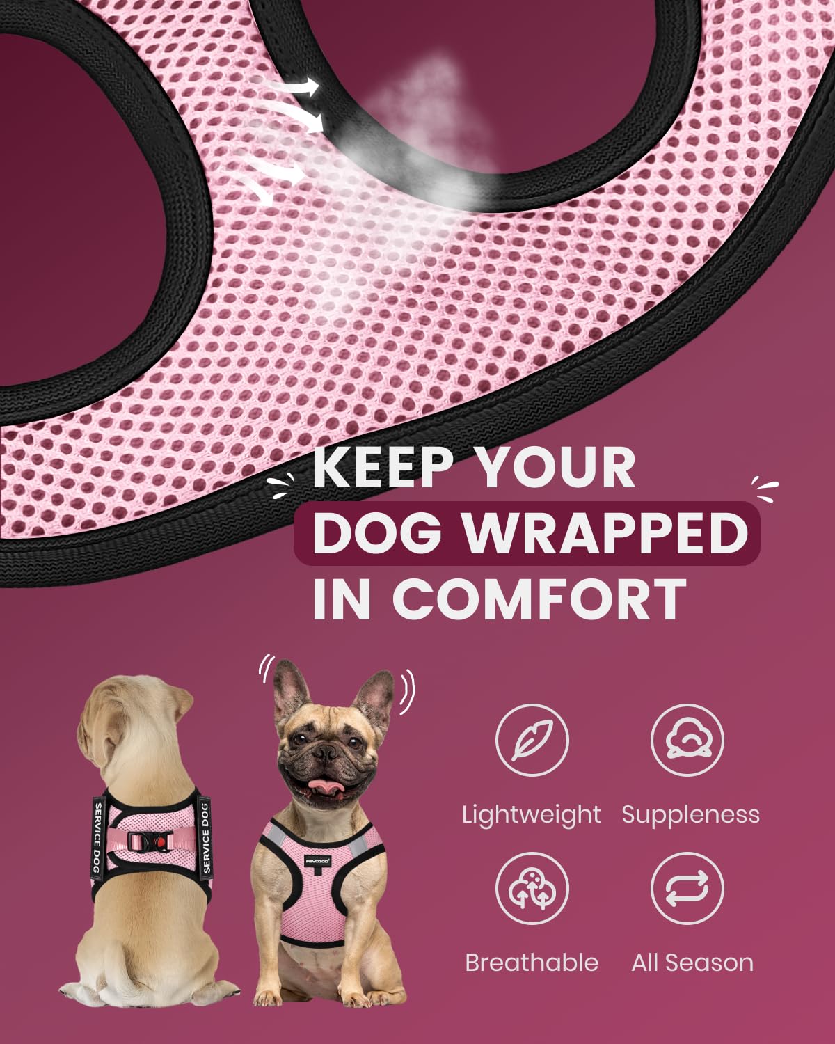 FAYOGOO Lightweight Service Dog Vest & Leash Set for Small to Medium Dogs with 6 Removable Patches