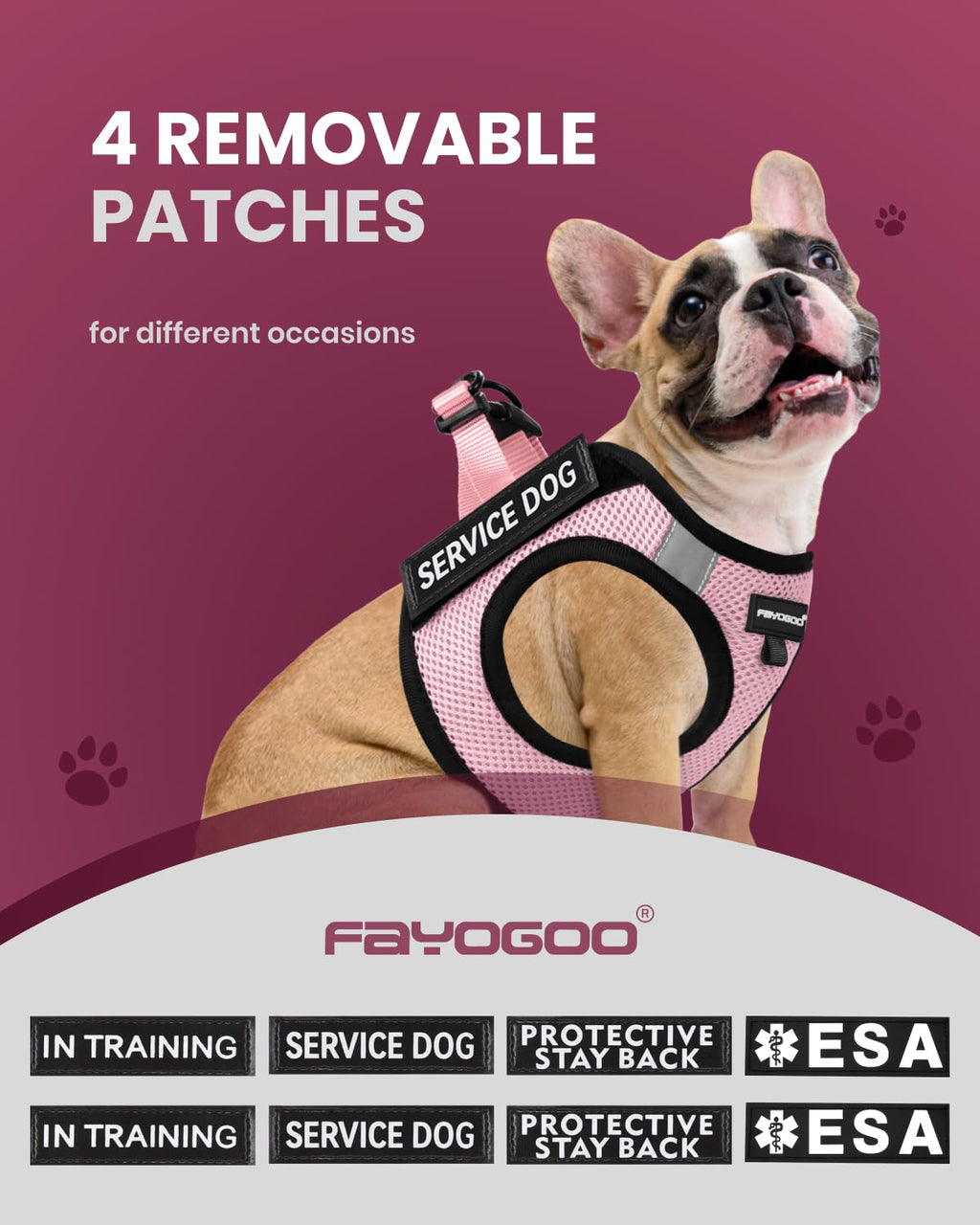 FAYOGOO Lightweight Service Dog Vest & Leash Set for Small to Medium Dogs with 6 Removable Patches