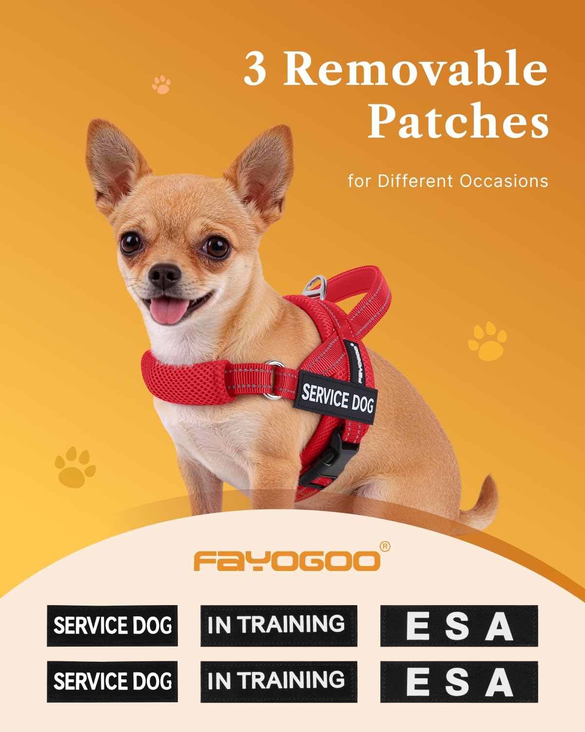 FAYOGOO Service Dog Vest – Escape-Proof, Lightweight No-Pull Harness with Adjustable Chest Strap for Small to Large Dogs