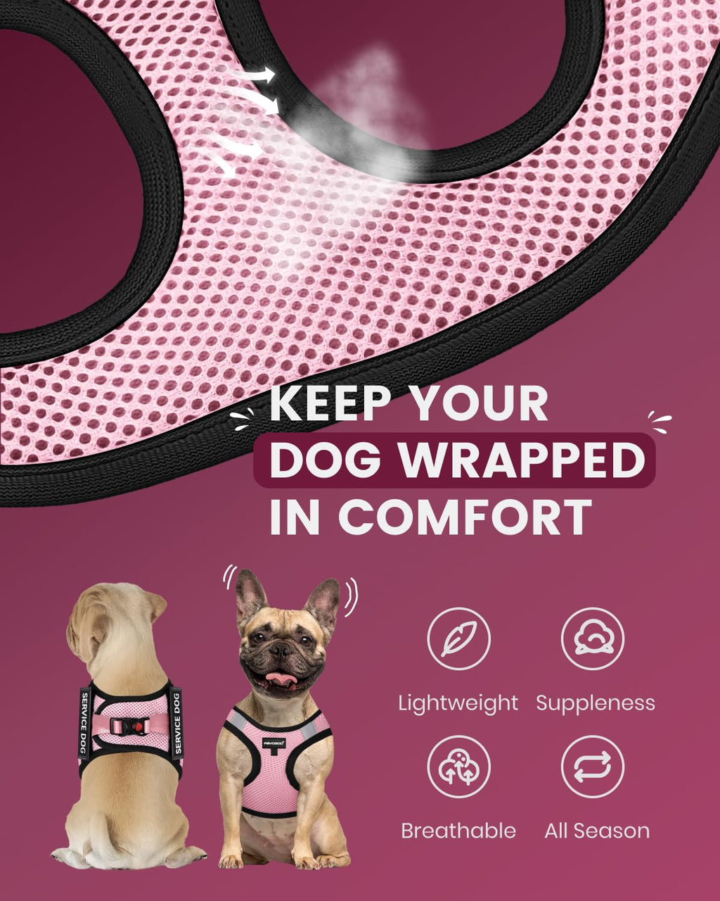 FAYOGOO Service Dog Vest for Small Breeds - Lightweight Mesh Harness with Reflective Strips and 6 Removable Patches