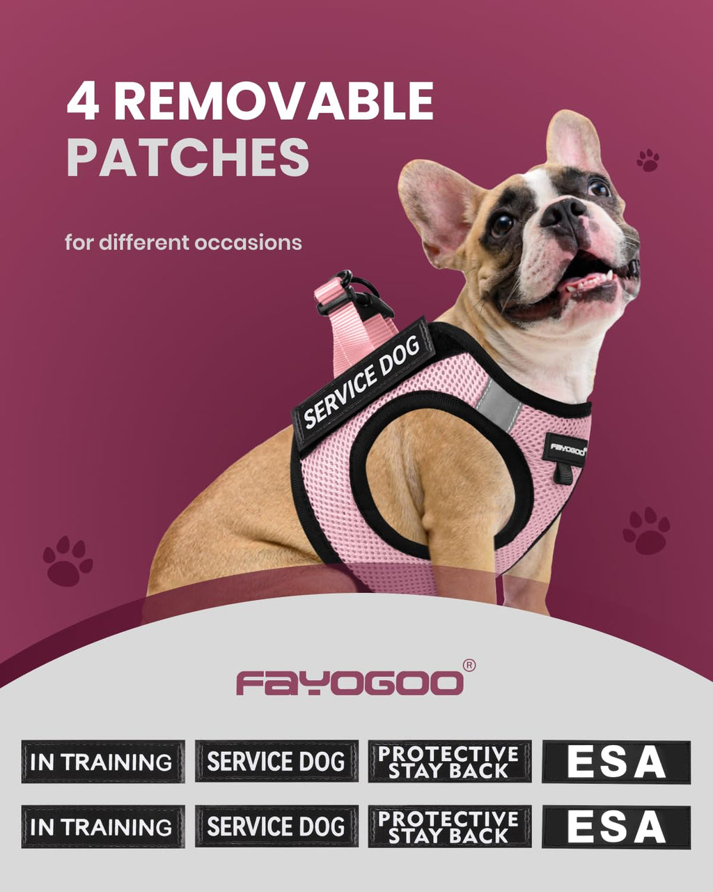FAYOGOO Service Dog Vest for Small Breeds - Lightweight Mesh Harness with Reflective Strips and 6 Removable Patches