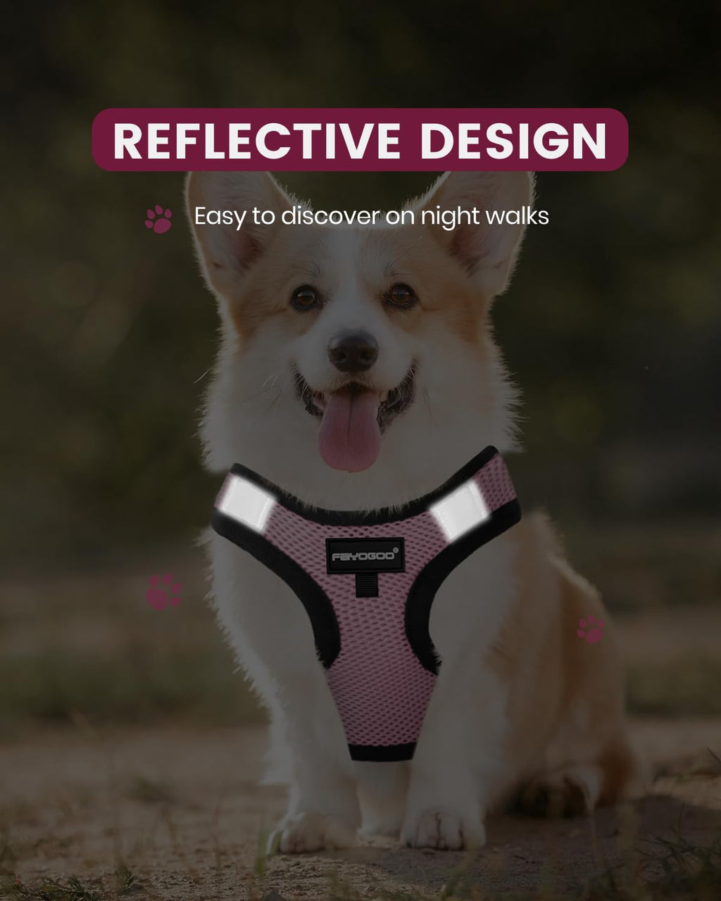 FAYOGOO Service Dog Vest for Small Breeds - Lightweight Mesh Harness with Reflective Strips and 6 Removable Patches