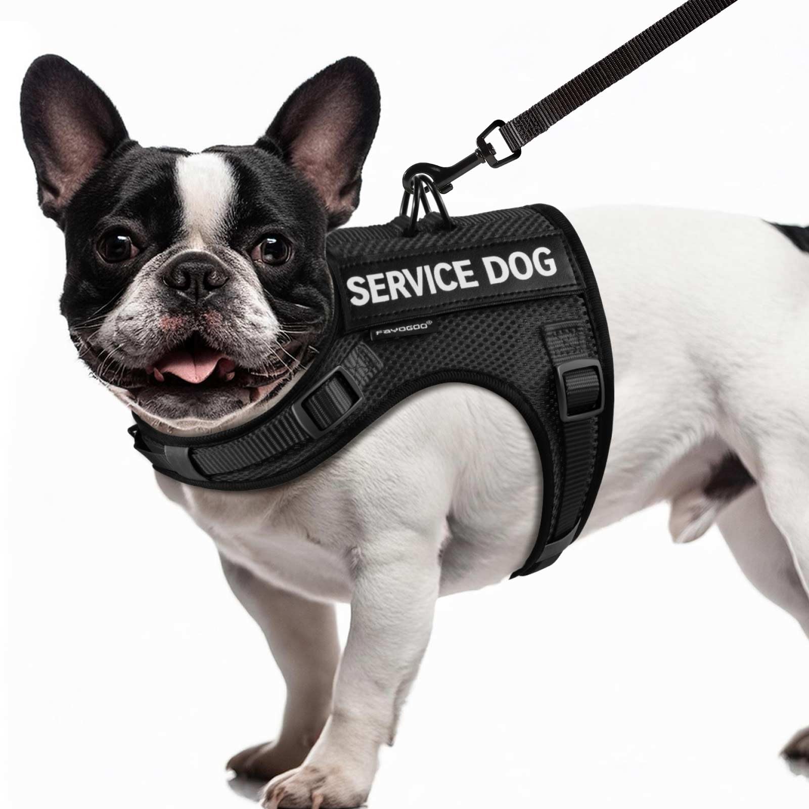 FAYOGOO Service Dog Vest for Small Dogs - Black, Size S, Breathable Air Mesh with 6 Patches
