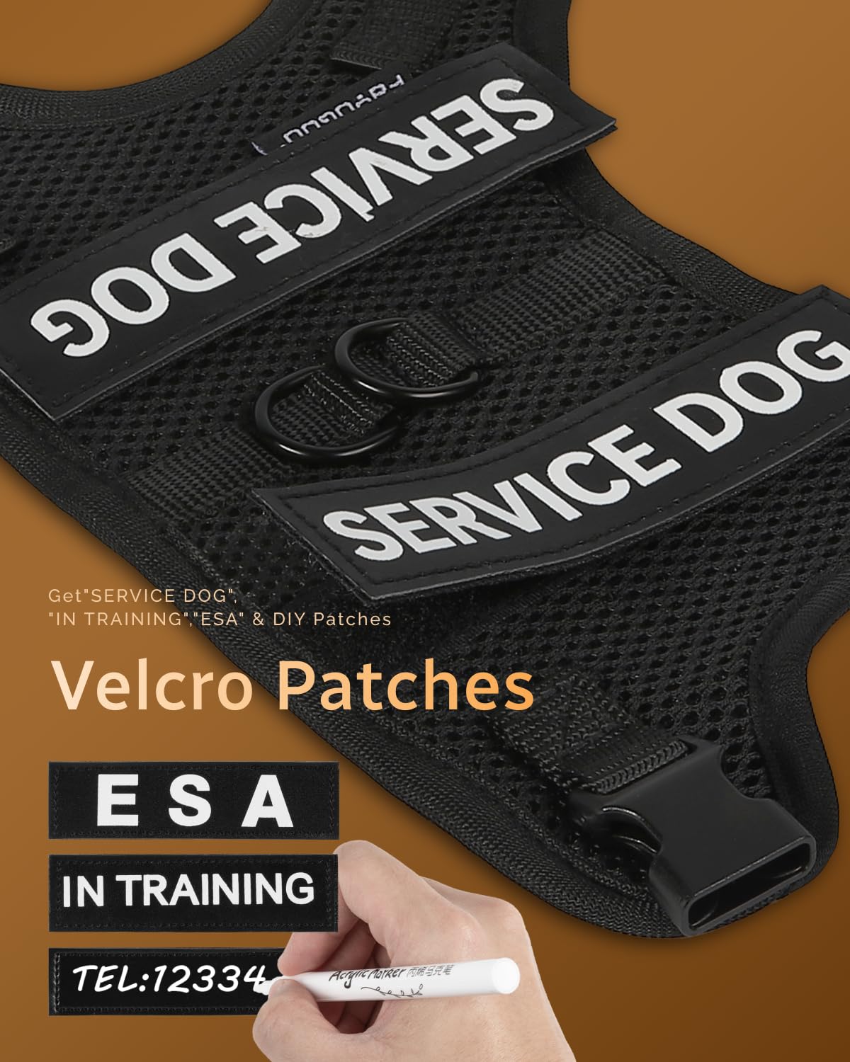 FAYOGOO Service Dog Vest for Small Dogs - Black, Size S, Breathable Air Mesh with 6 Patches