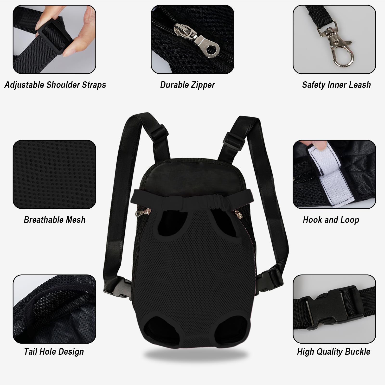 FEimaX Dog Carrier Backpack – Adjustable Pet Travel Bag for Small Dogs and Cats (Black)