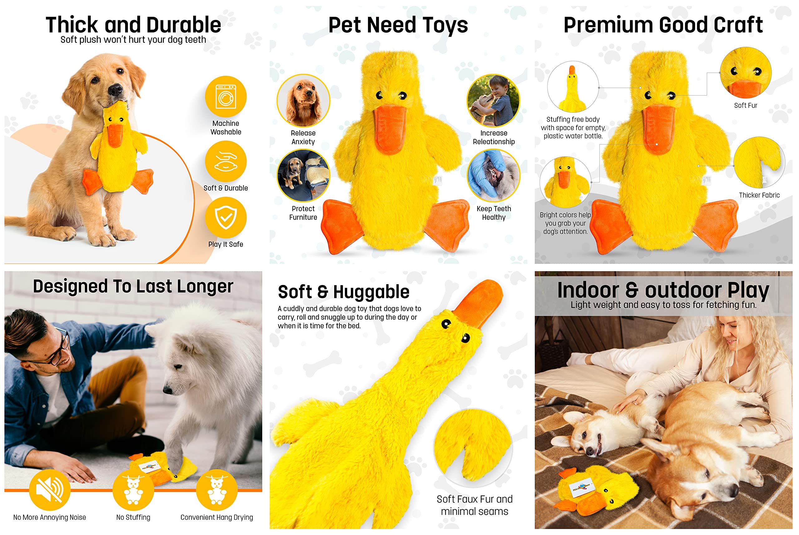 FGA MARKETPLACE Flat Plush Dog Toy No Stuffing No Squeak, 21 Inch Duck-Frog-Squirrel, for Small & Medium Dogs
