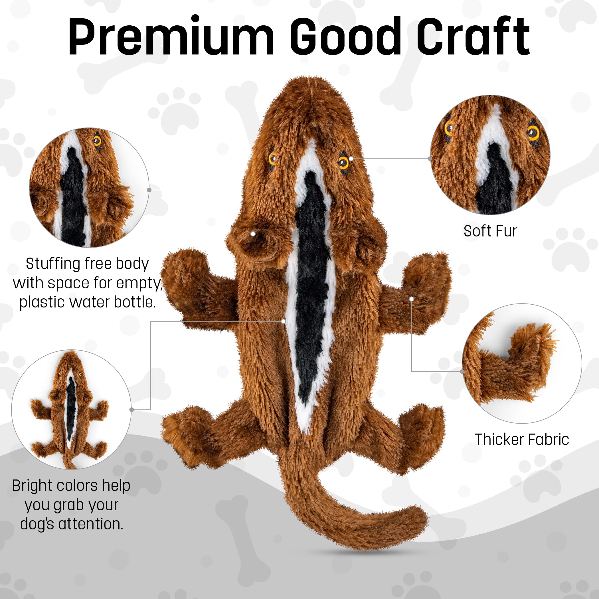 FGA MARKETPLACE Flat Plush Dog Toy No Stuffing No Squeak, 21 Inch Duck-Frog-Squirrel, for Small & Medium Dogs