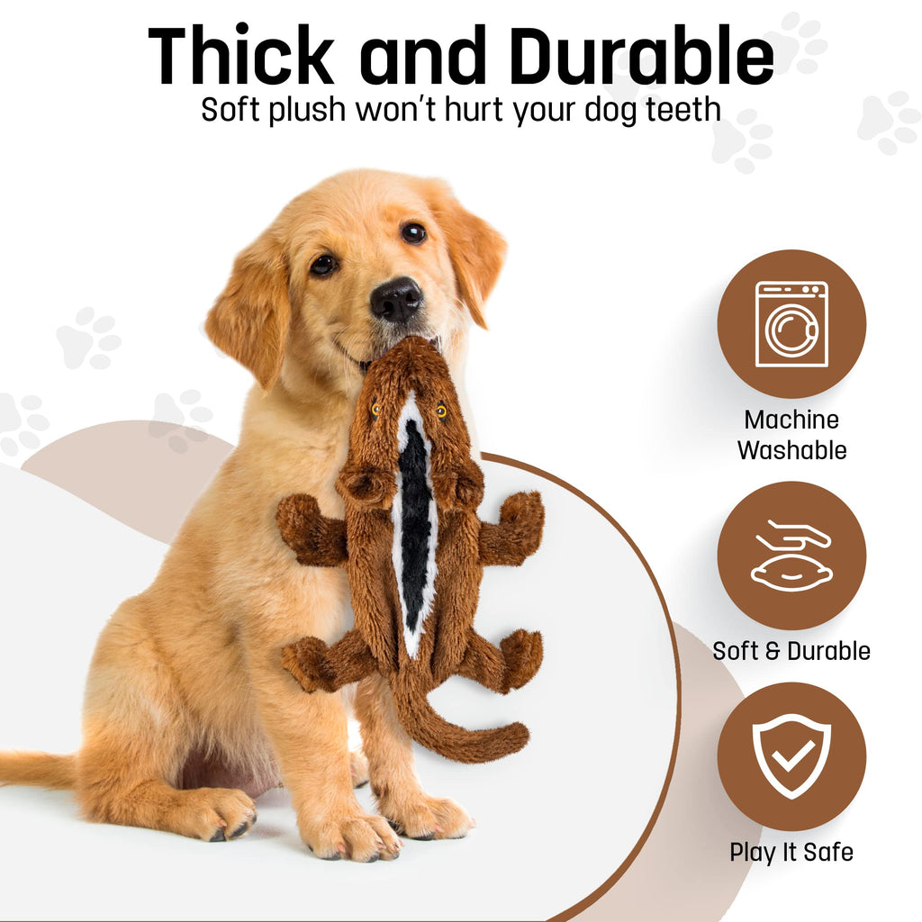 FGA MARKETPLACE Flat Plush Dog Toy No Stuffing No Squeak, 21 Inch Duck-Frog-Squirrel, for Small & Medium Dogs