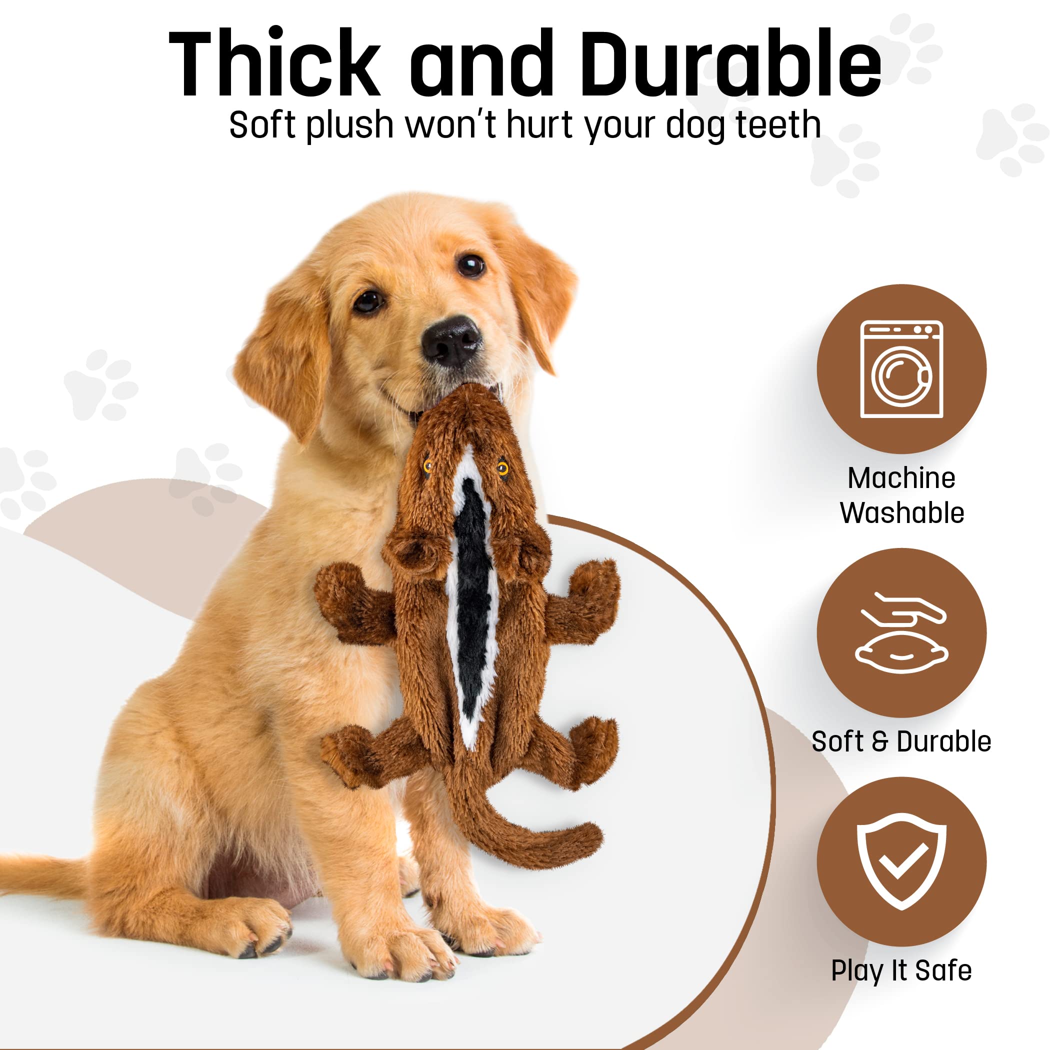 FGA MARKETPLACE Flat Plush Dog Toy No Stuffing No Squeak, 21 Inch Duck-Frog-Squirrel, for Small & Medium Dogs