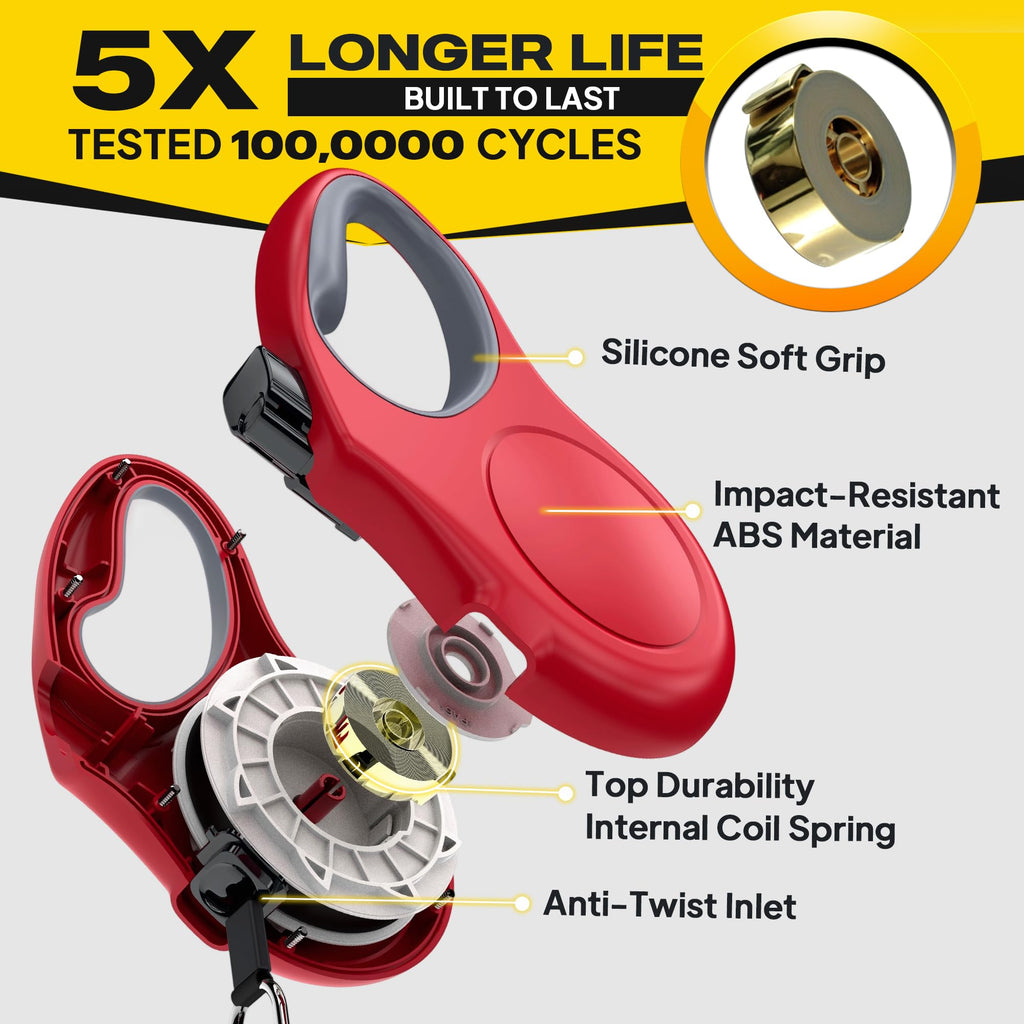 Fida 16 ft Retractable Dog Leash for Small Dogs (Up to 26 lbs) – Red, Reflective, Tangle-Free