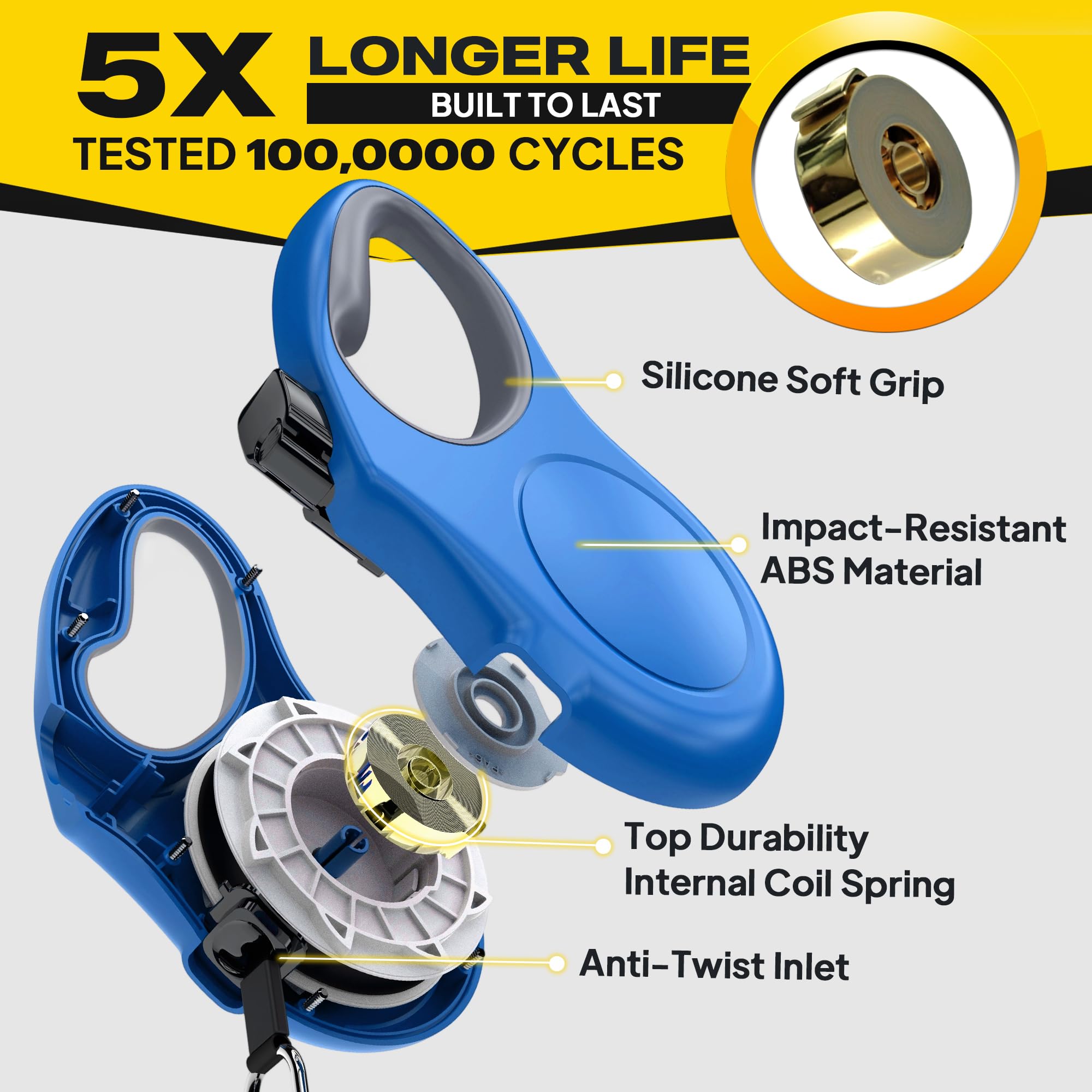 Fida 16ft Retractable Dog Leash for Small Dogs - Blue, Up to 26lbs, Reflective & Tangle-Free
