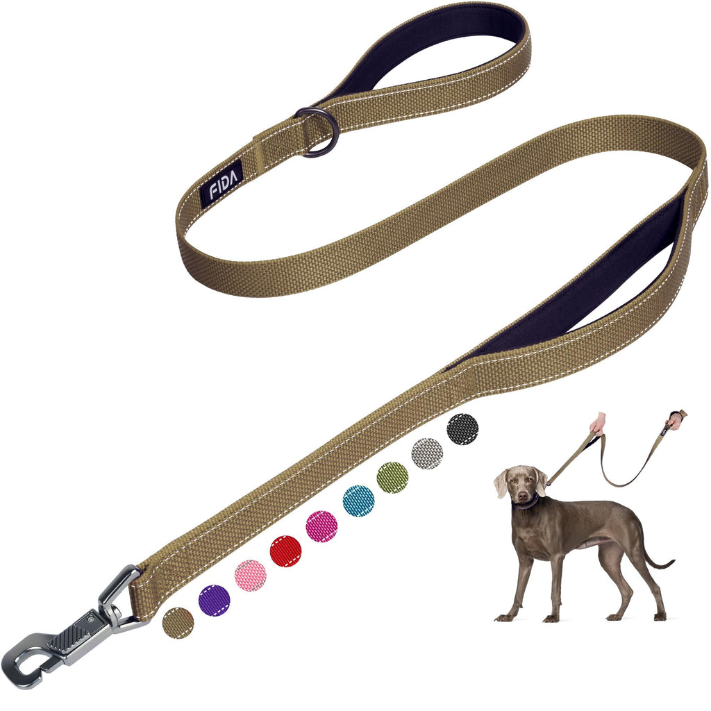Fida 4 ft Heavy Duty Dog Leash with Padded Handles and Reflective Threads - Brown