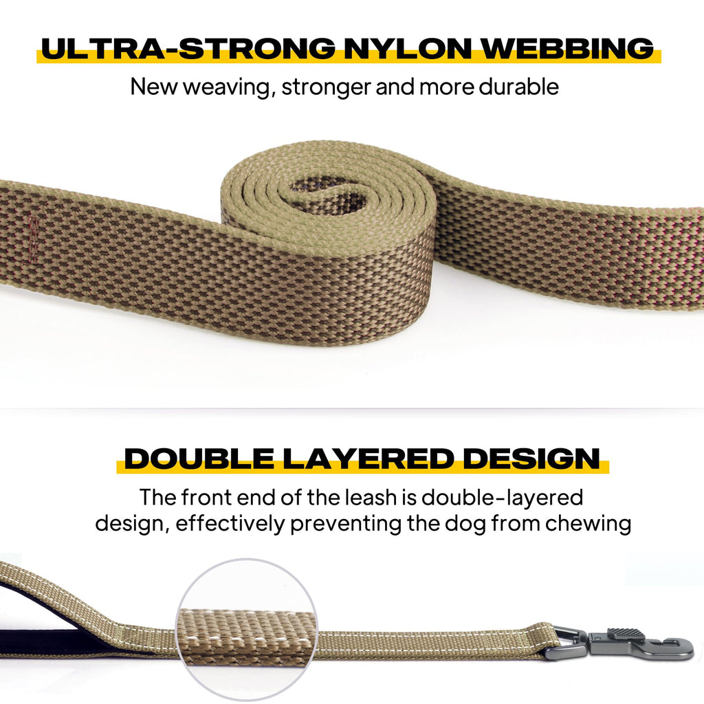 Fida 4 ft Heavy Duty Dog Leash with Padded Handles and Reflective Threads - Brown