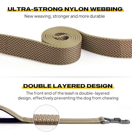 Fida 4 ft Heavy Duty Dog Leash with Padded Handles and Reflective Threads - Brown